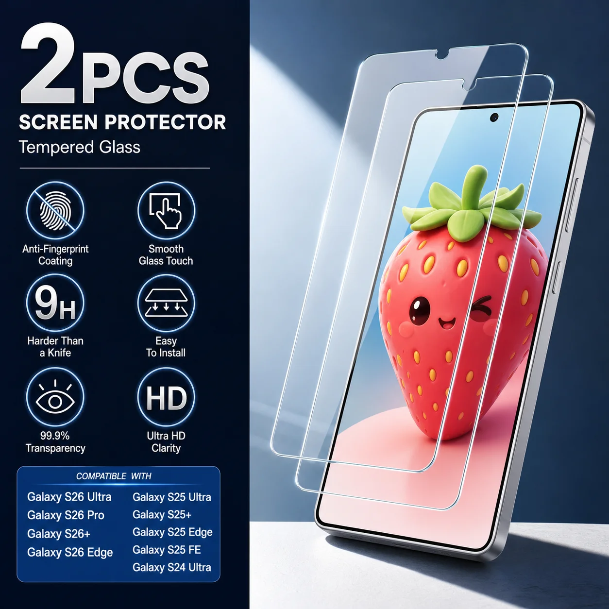 2PCS Tempered Glass Screen Protector For Samsung Galaxy S26 S24 S25 Ultra S23 S22 S21 Plus S25 FE Anti Scratch HD Clear