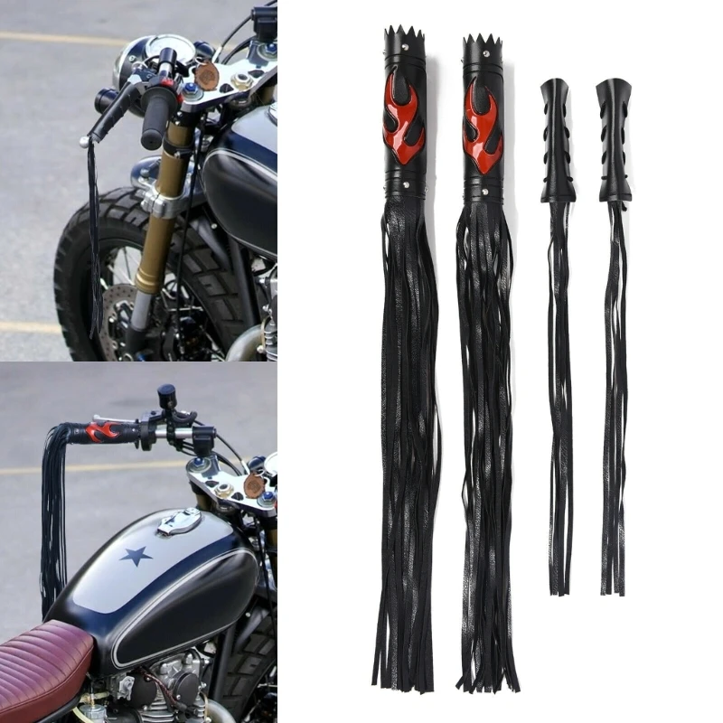 Motorcycle Leather Handlebar Grip, 1 SetHandlebar Grip Tassels Motorcycle PU Leather Handle Cover Decors