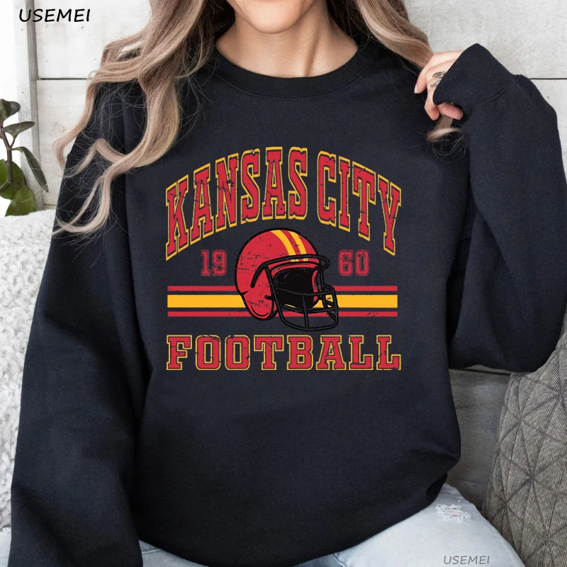 

Kansas City Football Hoodies Sweatshirts Game Day Team Vintage Hooded Autumn Spring Long Sleeve Pullovers Harajuku Loose Coat