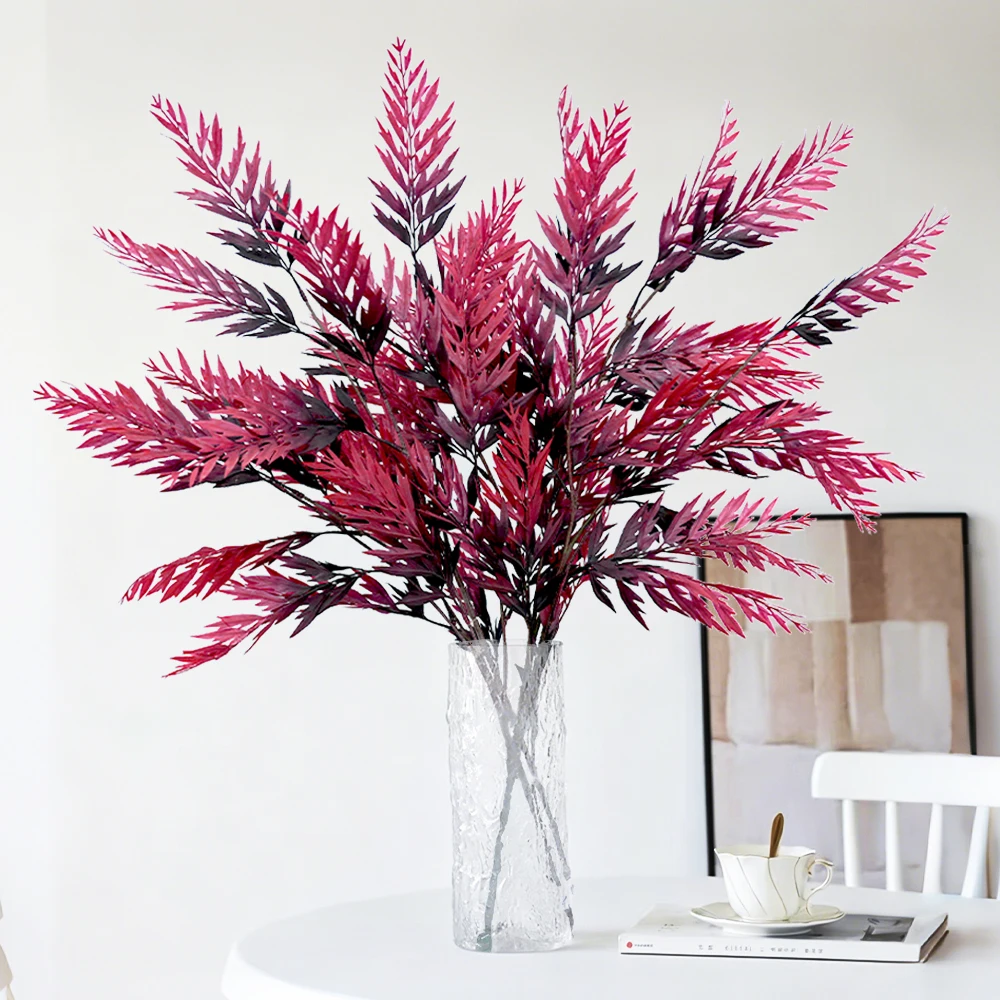 3 plantes artificielles de fougère rouge de 38,6 pouces, fausses plantes de fougère avec longue tige pour la décoration d'automne, intérieur, extérieur, maison, bureau, Halloween