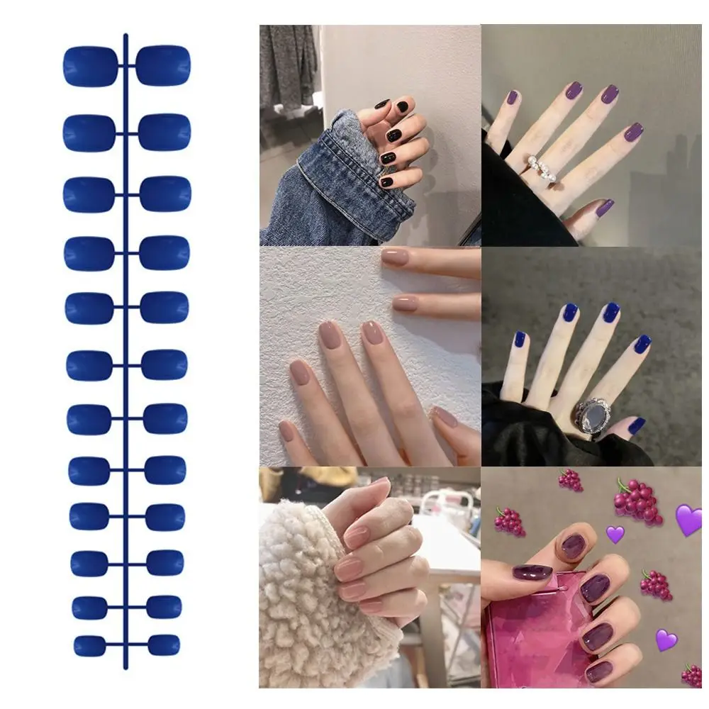 

24Pcs Mini Solid Color Fake Nails Wearable Detachable Press-on Nails Bright Full Cover Short Square Head False Nails Women