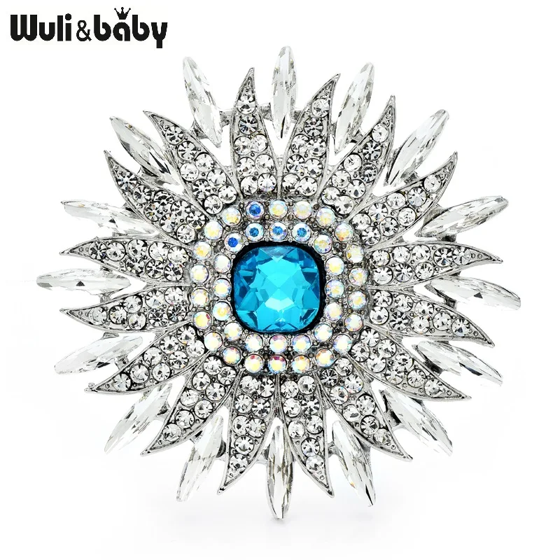 Wuli&baby Sparkling Rhinestone Sun Flower Brooches For Women Unisex 4-color Round Palace Style Party Office Brooch Pins Gifts