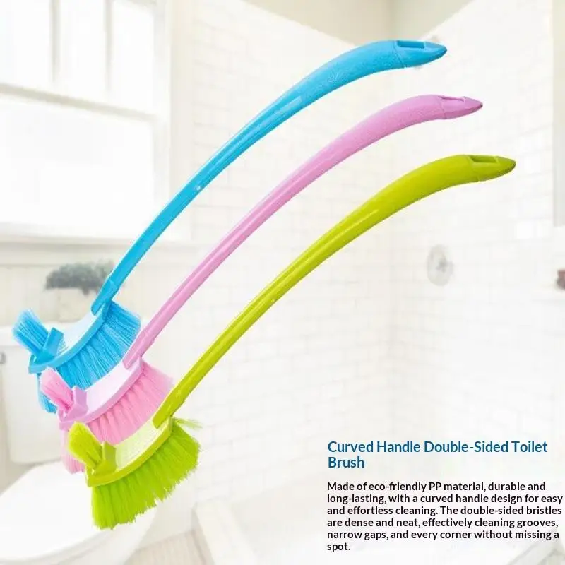 Curved Toilet Brush with Stiff Dense Bristles Nonslip Long Handle Easy to Use Cleaning Tool for Household Bathroom Toilet