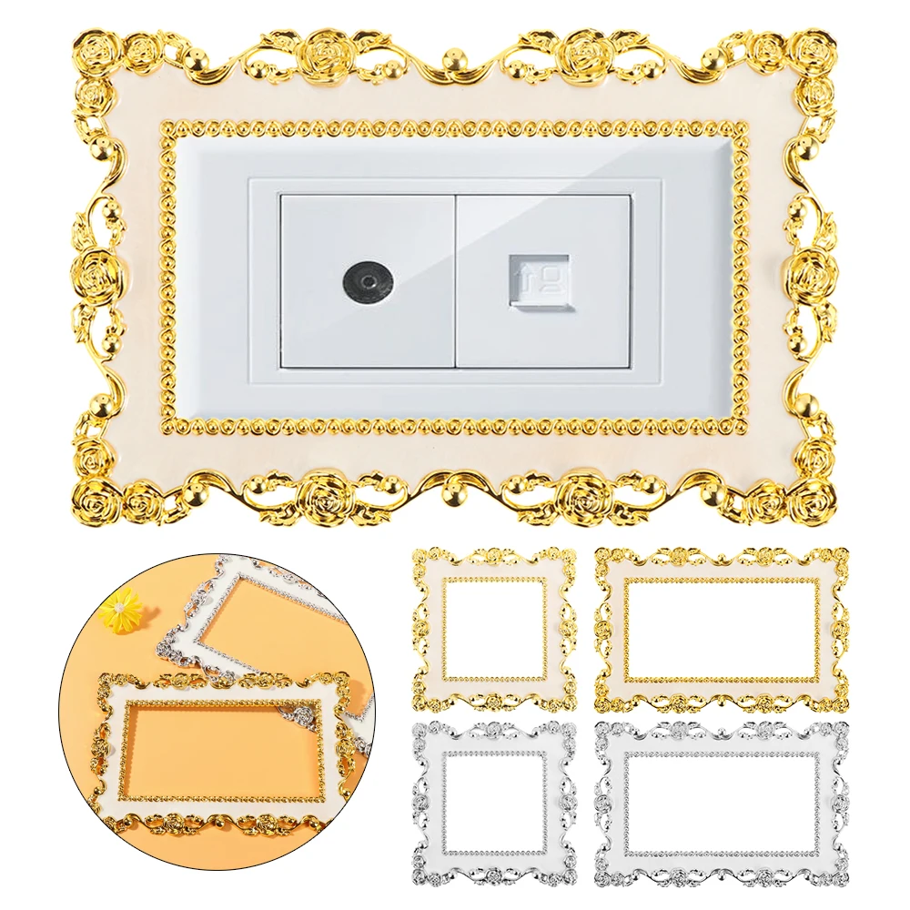 1Pc Elegant Rose Gold Silver Edge Light Switch Cover Resin Single Double Surround Socket Frame Wall Sticker Office Home Decor