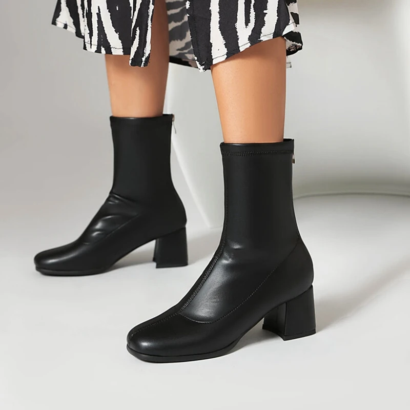 

ORCHALISA/модные ботинки до середины икры из искусственной кожи на массивном каблуке 6 см, осенняя нескользящая обувь, большой размер 46, 47, 48 US17