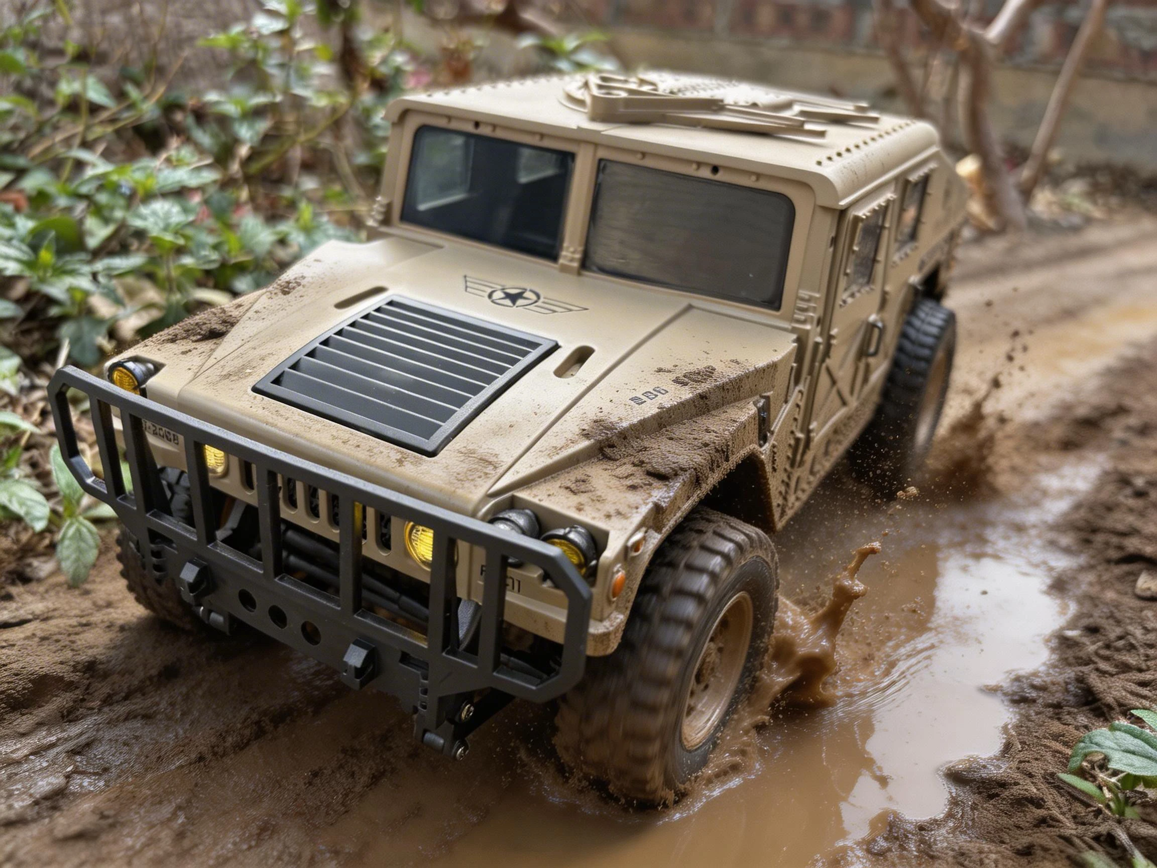 

Большая модель внедорожника 34 см с дистанционным управлением, имитация военного грузовика с декоративными элементами, внедорожный автомобиль с функциями управления.