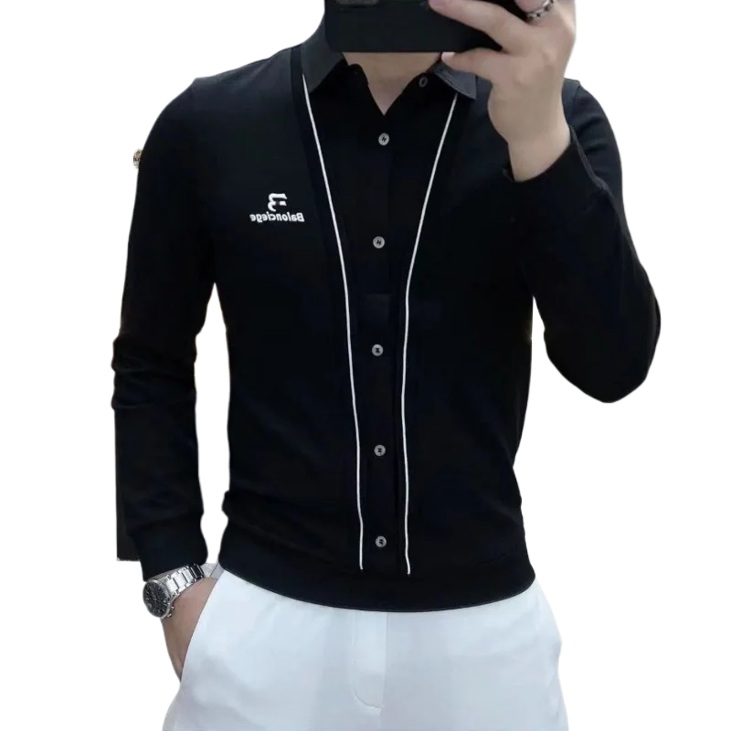 Men's Clothing Spring and Autumn high quality Slim-fit Fashion Top Simple Letter Handsome Embroidered Handsome All-match T-shirt