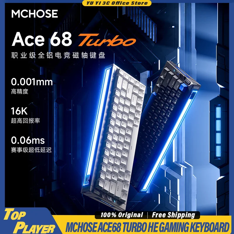 

MCHOSE ACE68 Turbo Gaming Keyboard 16K Polling Rate Hall Effect 0.001MM RT DKS SOCD MT TGL Dynamic RGB Light Box Aluminum Shell