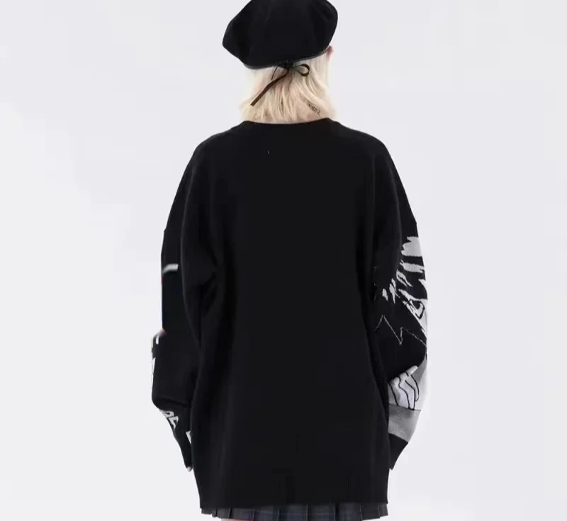 Y2K المرأة الهيب هوب الشارع الشهير Harajuku سترة خمر النمط الياباني أنيمي فتاة محبوك لينة البلوز البلوزات الإناث الملابس