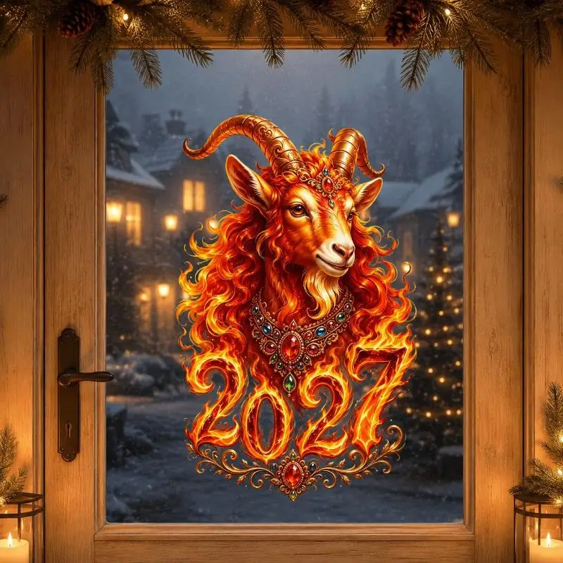 2027 Year of the Sheep Zodiac Wall Stickers Waterproof Removable Decals for Spring Festival Gift Home Glass Window Decor