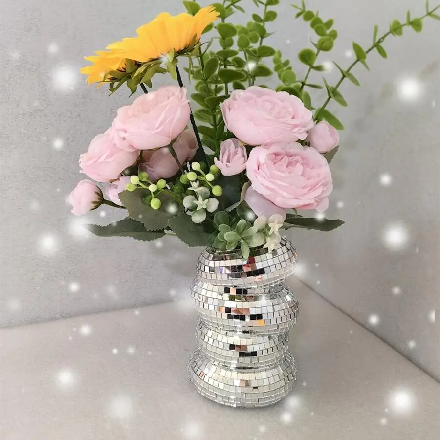 Handgefertigte Disco-Vase Moderne Heimdekoration Spiegelfliesen-Blumenvase Ästhetische Raumdekoration Ausgefallene Heim-Blumenvase Deko-Geschenk