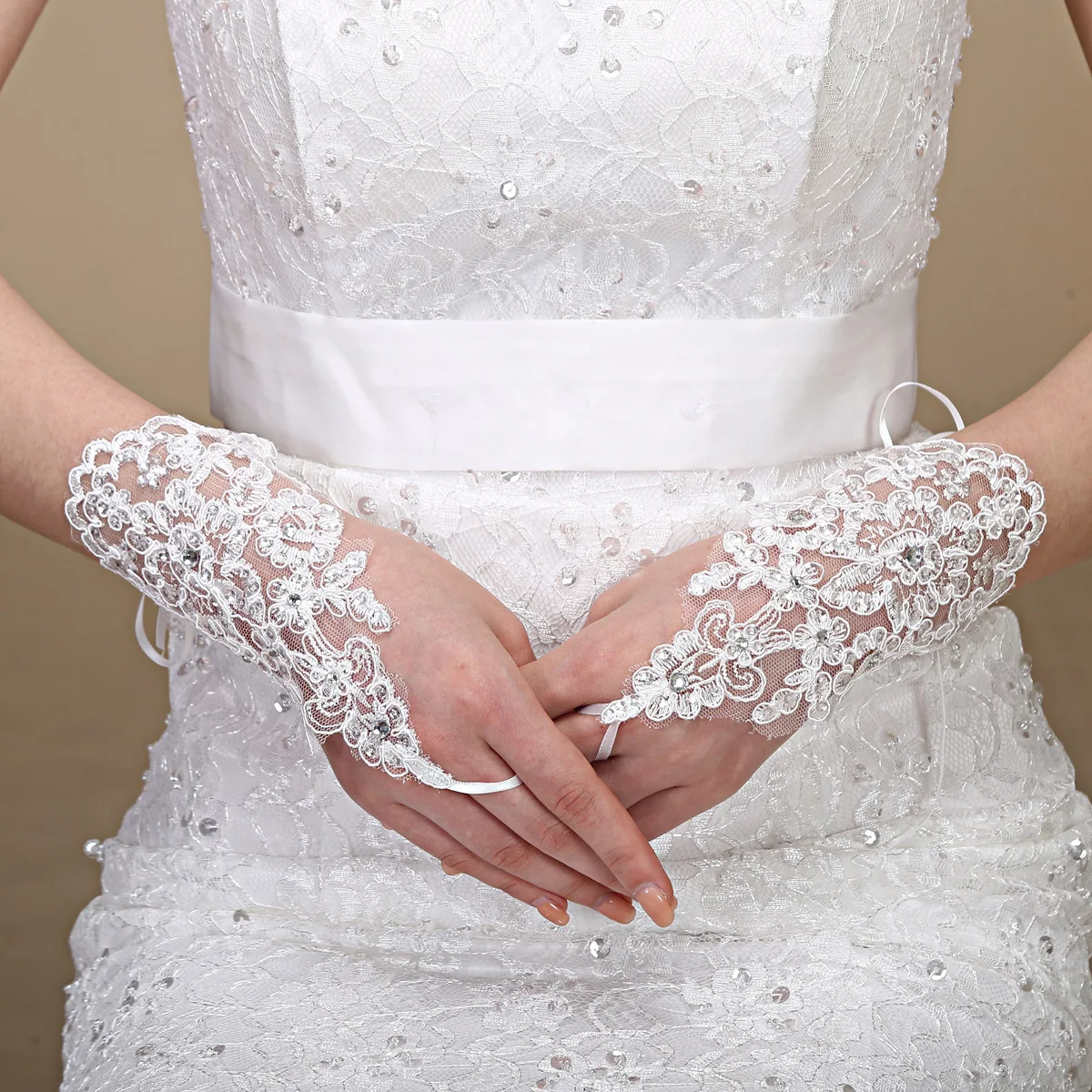 Many Styles Bridal Gloves Inlaid Rhinestone Bowknot Slim Short Bridal Fingerless Gloves White Ivory Wedding Accessories image 3