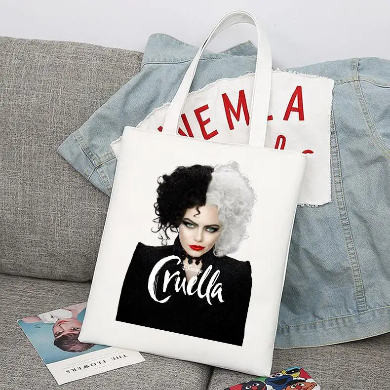 

Disney Movie Cruella de Vil Cartoon Large Capacity Canvas Shoulder Bag Women's Casual Tote Kids Student Handbag Shopping Bags