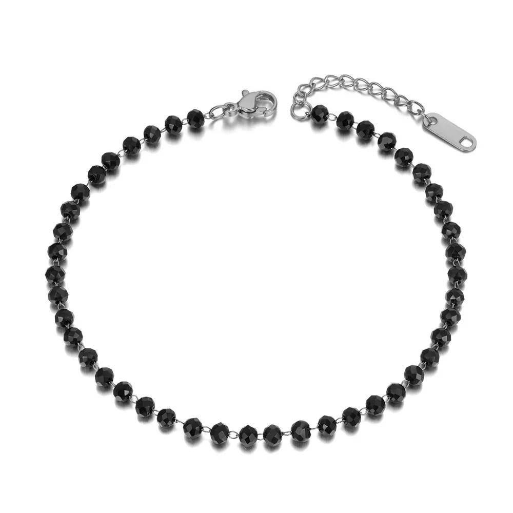 Lokaer Fashion Black CZ Crystal Charm Anklets For Women Girl Stainless Steel Link Chain Bohemia Beach Foot Anklet Jewelry A21029