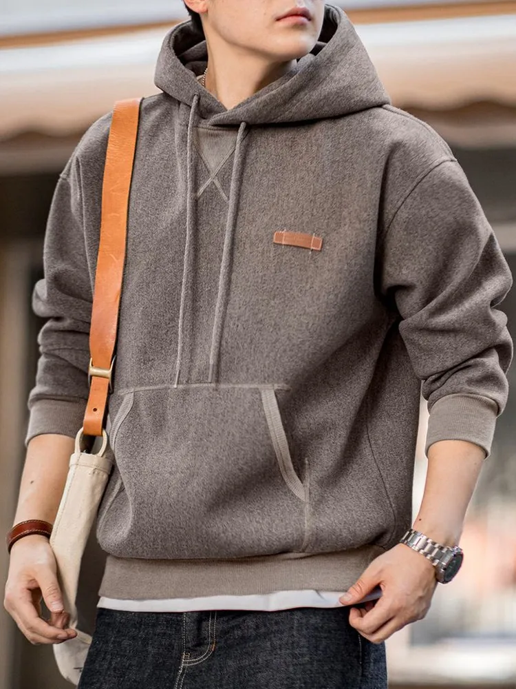 

Maden American Retro Woolen Hoodie Sweatirt Thiened Casual Top for Men Autumn Winter Straight Cut Polyester Fabric Long S...