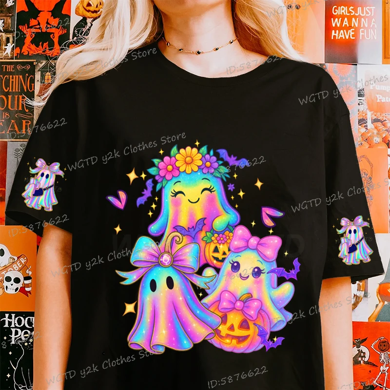 

Cute Boo Halloween T-shirt Women Men New Cartoon Cotton Tee Funny Aesthetics Ghost Print Crew Neck Cool Unisex Tees Gifts
