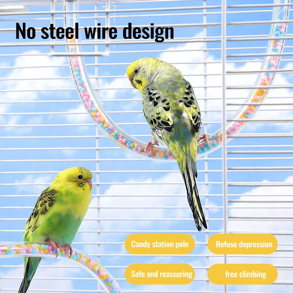 Bird Rope Perch Swing Bird Cage Stand With Hollow Hose Stainless Steel Screw Candy Color Combination Standing Climbing Perch