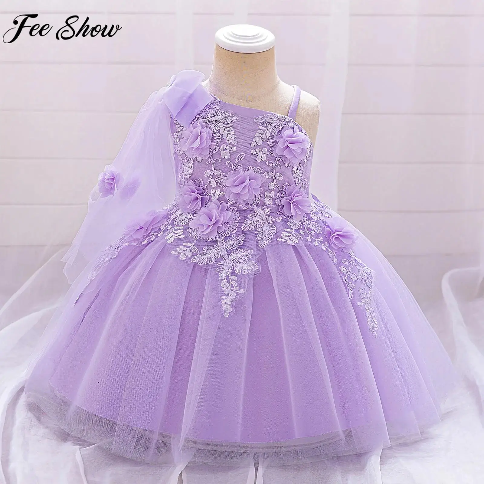 

Платье принцессы с цветочным узором для маленьких девочек, тюлевое бальное платье-пачка без рукавов с аппликацией для крещения, дня рождения, свадьбы, наряда, Рождества