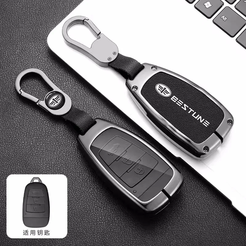 Leather Car Smart Remote Key Case Cover Protector Holder Shell For FAW Besturn X80 2018 2019 2020 2021 Keychain Accessories