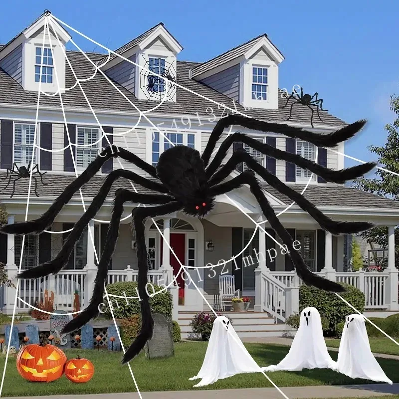 

Halloween Big Plush Spider Horror Halloween Decoration Party Prop Outdoor Giant Spider Decor 30-200cm Chamber Prank Black Spider
