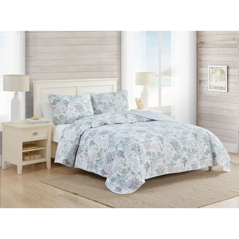 

King Quilt Set, Soft & Reversible Woven Bedding with Matching Pillowcases, Medium Weight for Year Round Comfort