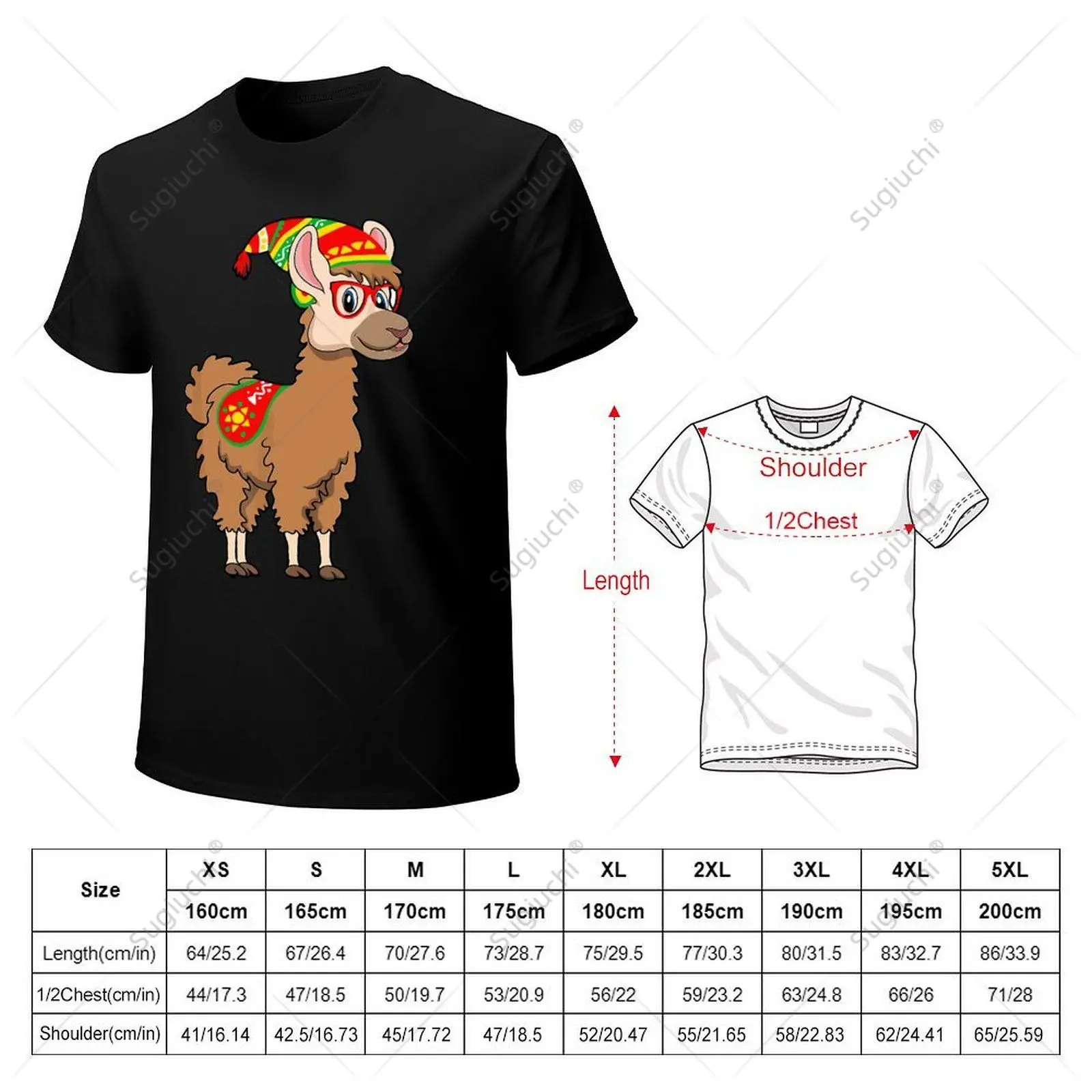 Unisex Men Llama Hipster Glasses Alpaca Lover in Colorful Peru Tshirt Tees T Shirts Women Boys 100% Cotton T-Shirt