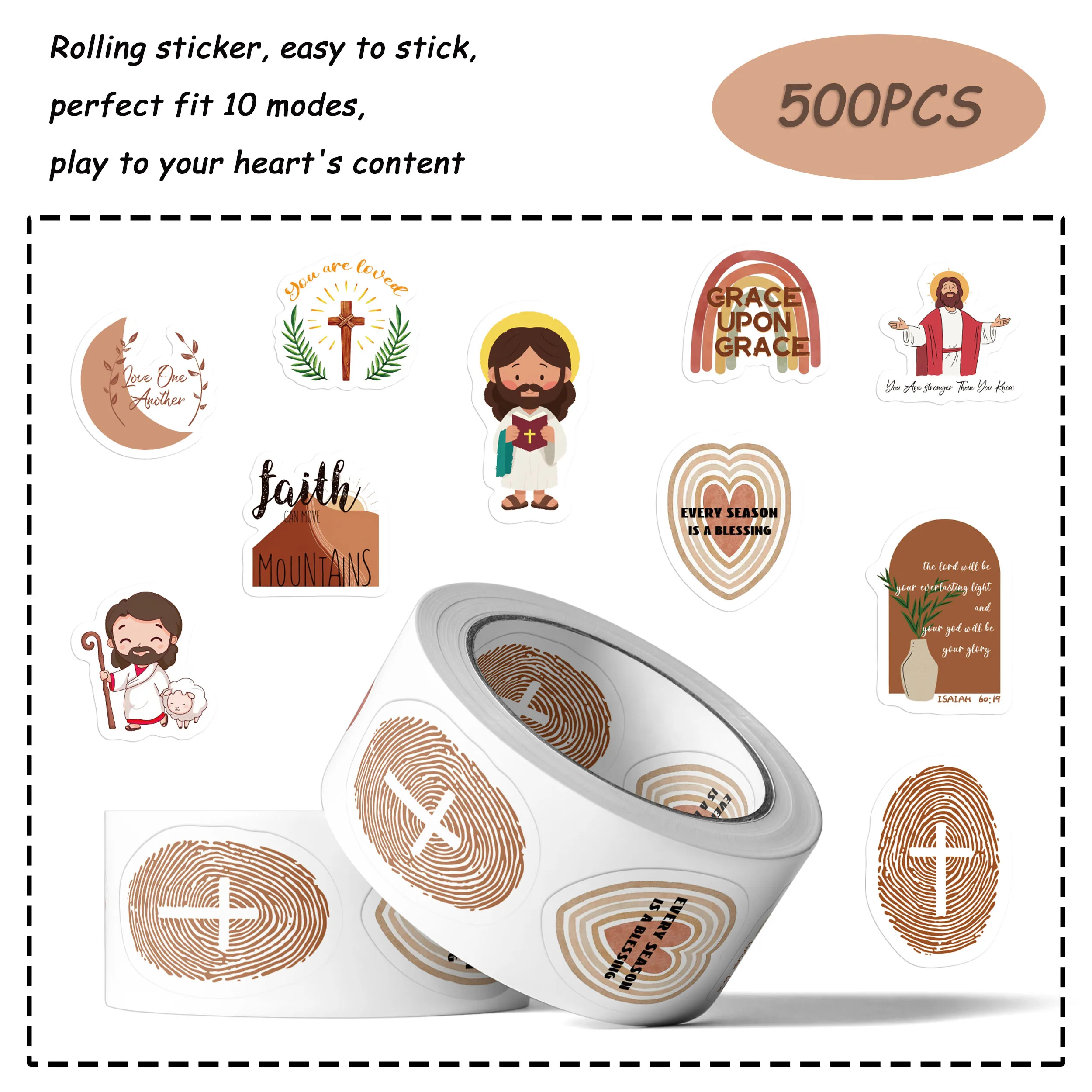 

500PCS Christian Jesus Roll Stickers Cartoon Religion Character Decals For Notebooks Phone Case Hand Account Fridge DIY Stickers