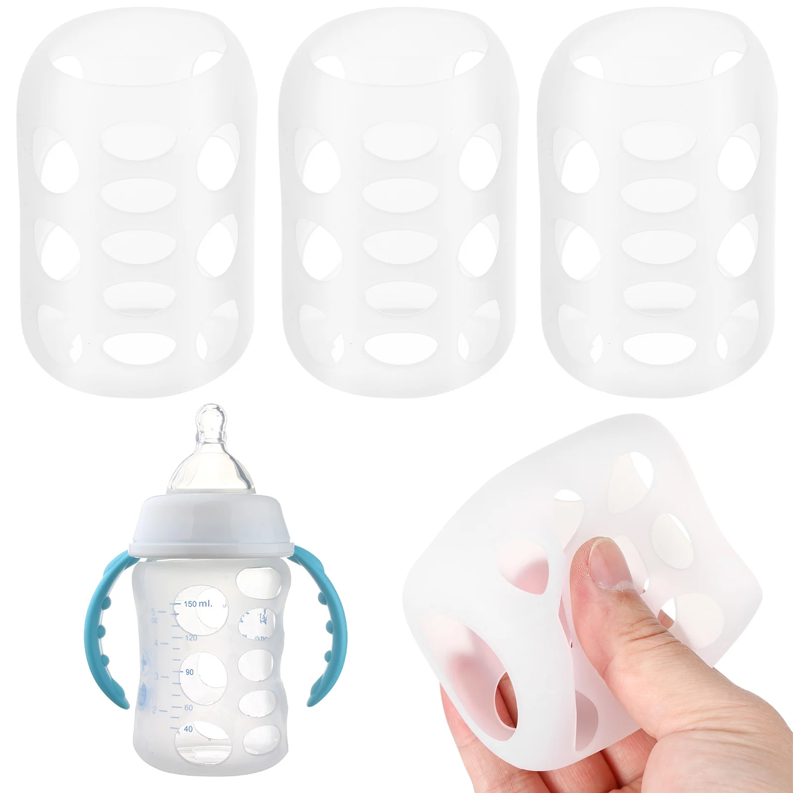 

4Pcs Silicone Baby Bottle Protective Sleeve Cover Anti Impact Shockproof Feeder Nursery Bottle Covers Milk Bottles for Infants