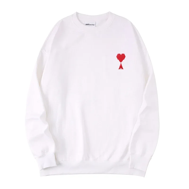 AMI AMORING Love A Pullover Hoodie Casual Embroidery for Men/Women Versatile Cotton Sweatshirt for Daily Wear in Spring & Autumn