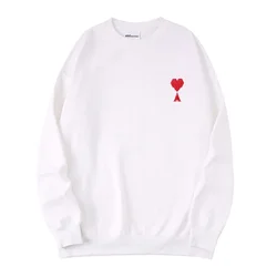 AMI AMORING Love A Pullover Hoodie Casual Embroidery for Men/Women Versatile Cotton Sweatshirt for Daily Wear in Spring & Autumn