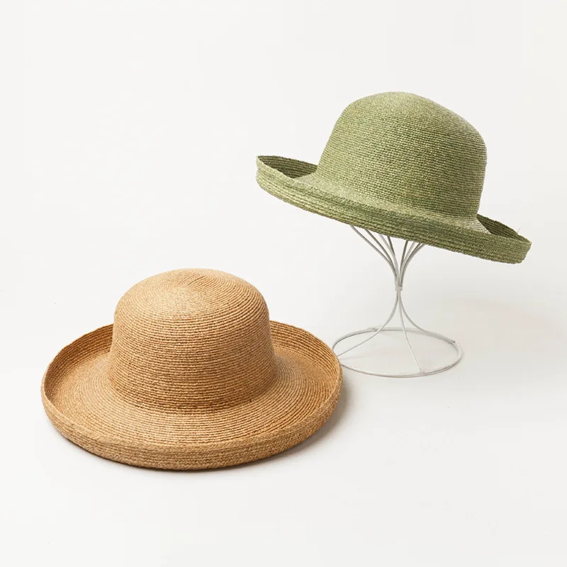 

X438 Hand-woven Raffia Sun Hat Wide Brim Beach Caps Straw Hat Outdoor Sunshade Sunscreen Raffia Straw Hat Panama Caps