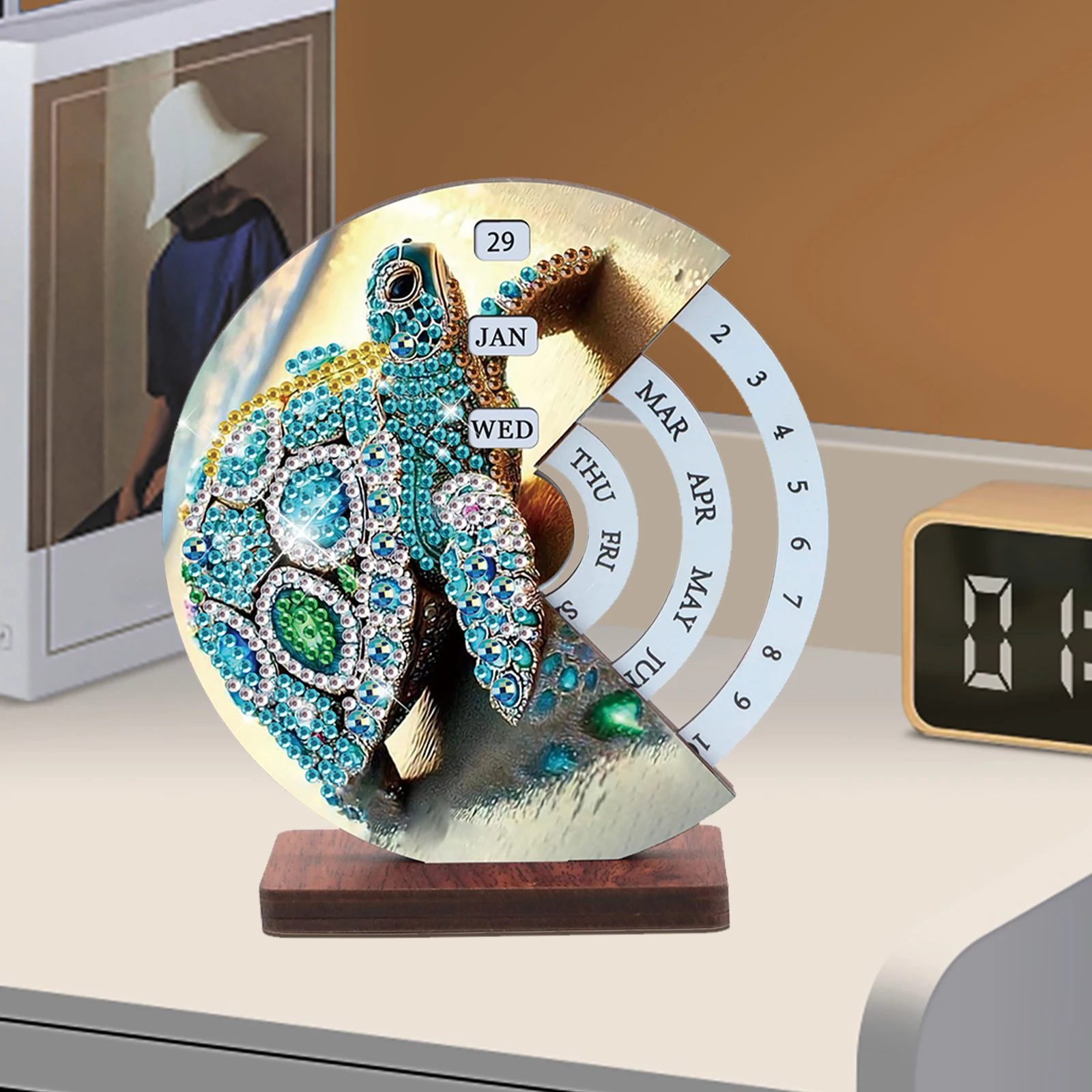 

2pcs Animal DIY Diamond Perpetual Calendar with Circular Dial To Set Dates for Living Room Bedroom Office Desk Gift Giving