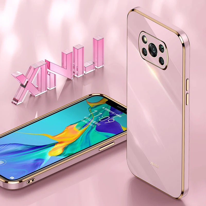 Soft Straight Edge Phone Case for Xiaomi Poco X3 Pro NFC GT X3Pro X3GT 5G Original Plating Silicone Thin Shockproof Bumper Cover