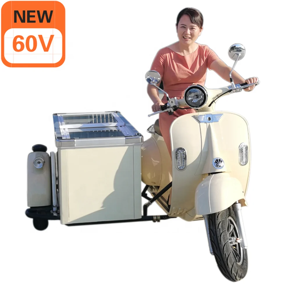 2022 Popular Electric Pedicab Ice Cream Cart with Freezer Motorized Tricycles Adult Cargo Bike Sreet Food Cart for Sale