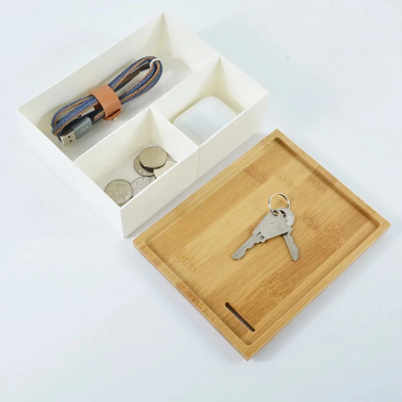 Wooden Lid Storage Box - White Rectangular Organizer for Sundries, Disks & Change - Ideal Home & Desktop Storage