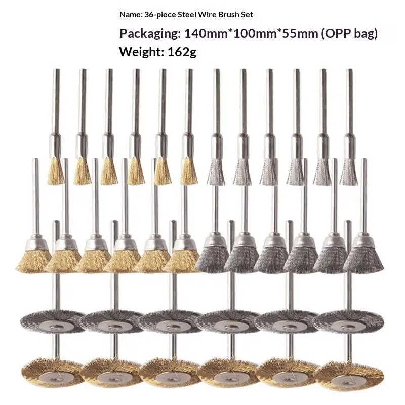 36Pcs Brass Steel Wire Brush Set Wheel Brushes For Drill Rotary Tool Accessories Rust Removal Metal Cleaning Polishing