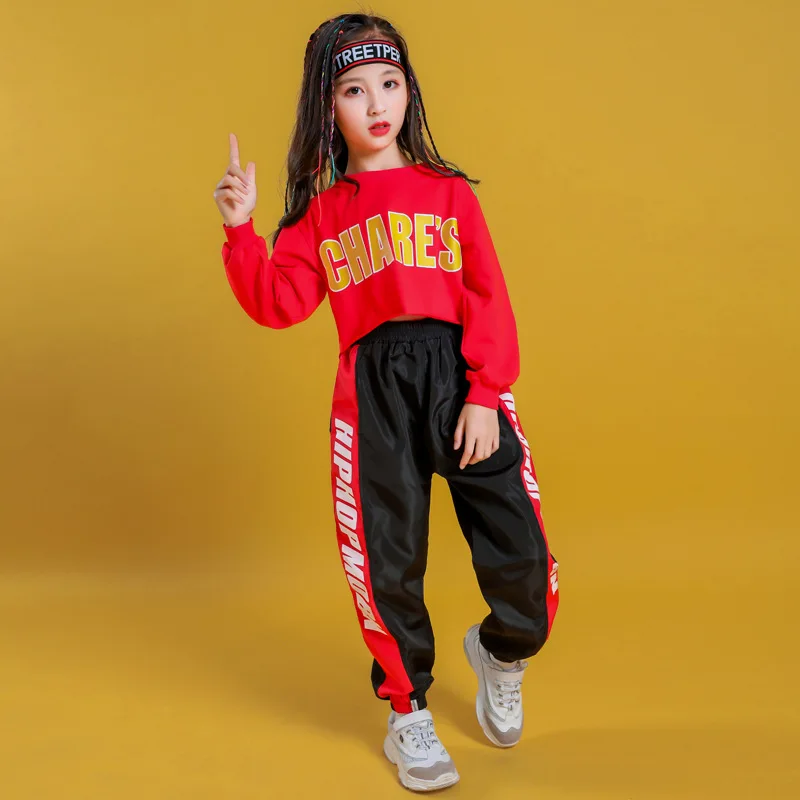 Child Hip Hop Crop Top Clothes Sets Girls Sweatshirt Joggers Kids Streetwear Street Dance Pant Outfits Teen Jazz Stage Costumes