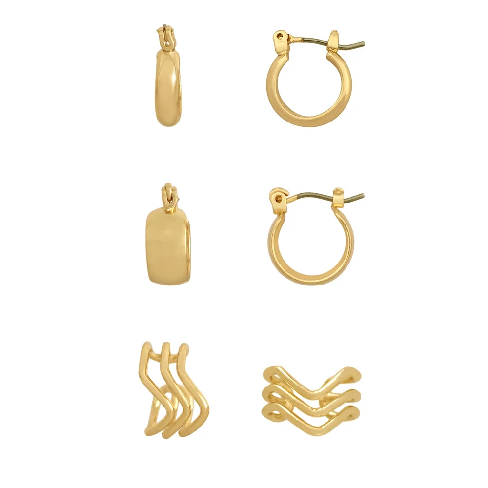 Trendy Gold Color Plating Flexible Material Hoop Earrings Multi Pack Ear Clip Small Dainty Casual Modern Jewelry Accessory