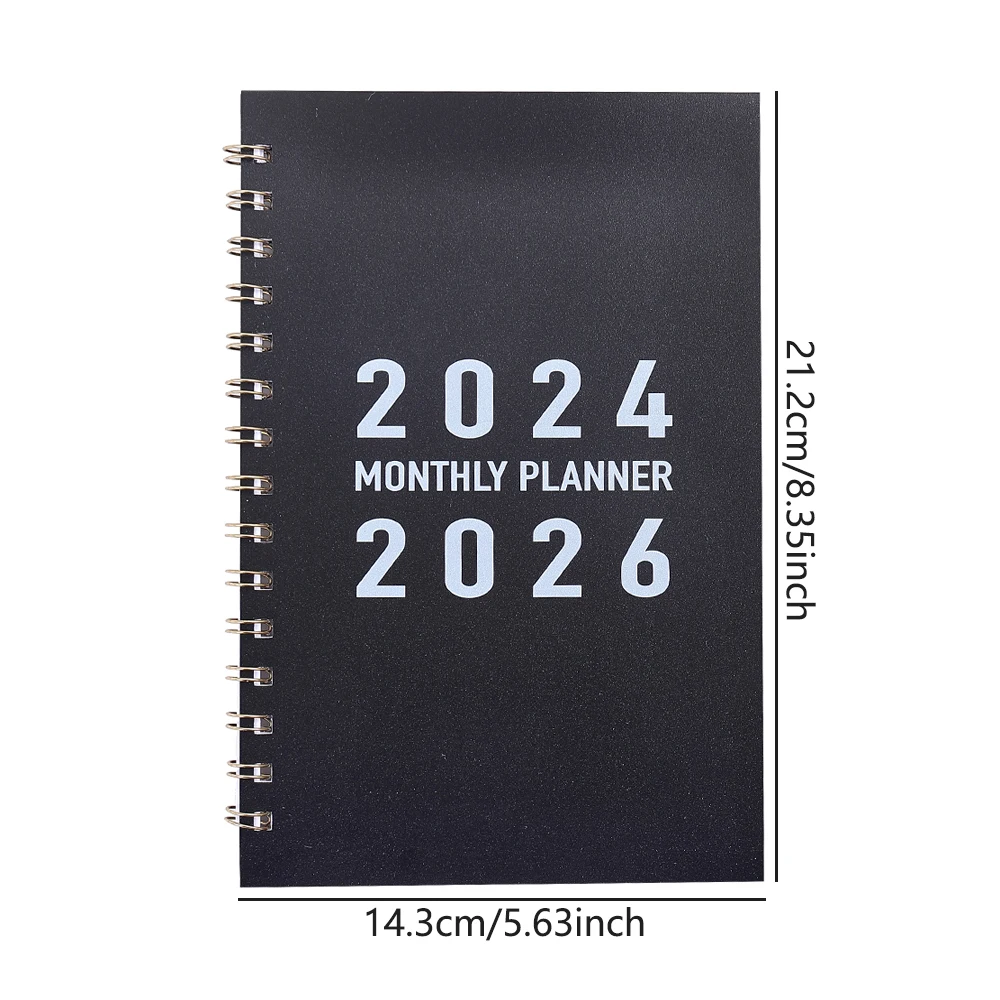 29 sheets 2024-2026 Monthly Planner Black PVC Waterproof Cover Monthly Calendar Notebook Daily Schedules For School Office Home