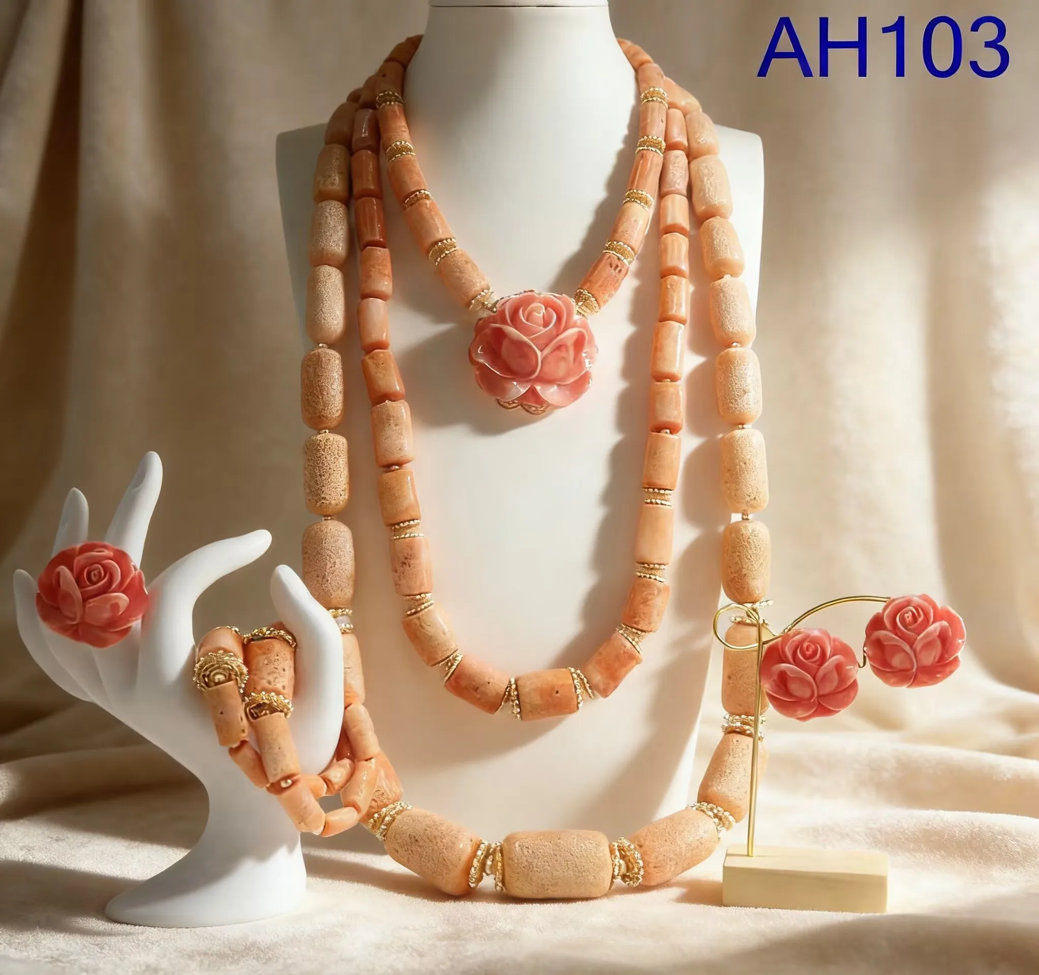 

Африканский модный комплект украшений из натуральных коралловых бусин: ожерелье и серьги для свадьбы в нигерийском стиле