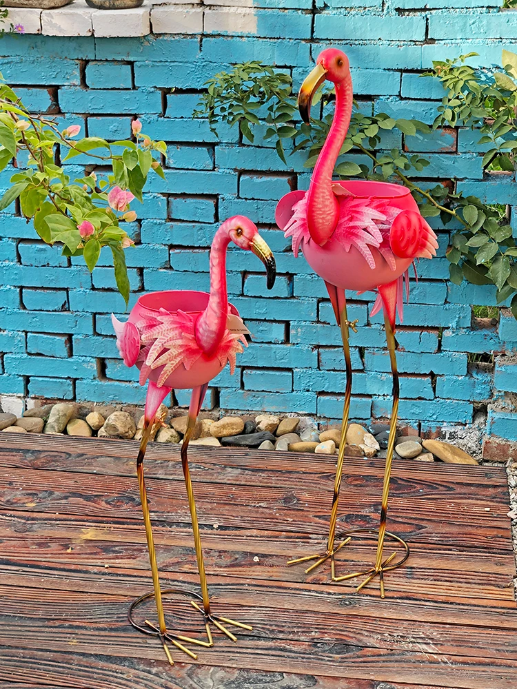 Retro Iron Flamingo Decor Courtyard Garden Floor Decoration Outdoor Balcony Flower Rack Gardening Layout Landscape Architecture