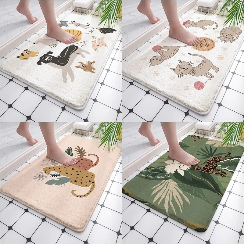 Tiger Leopard Prints Bathroom Mats Tropical Style Non-Slip Shower Room Floor Mats Living Room Home Decor Carpets Kitchen Rugs