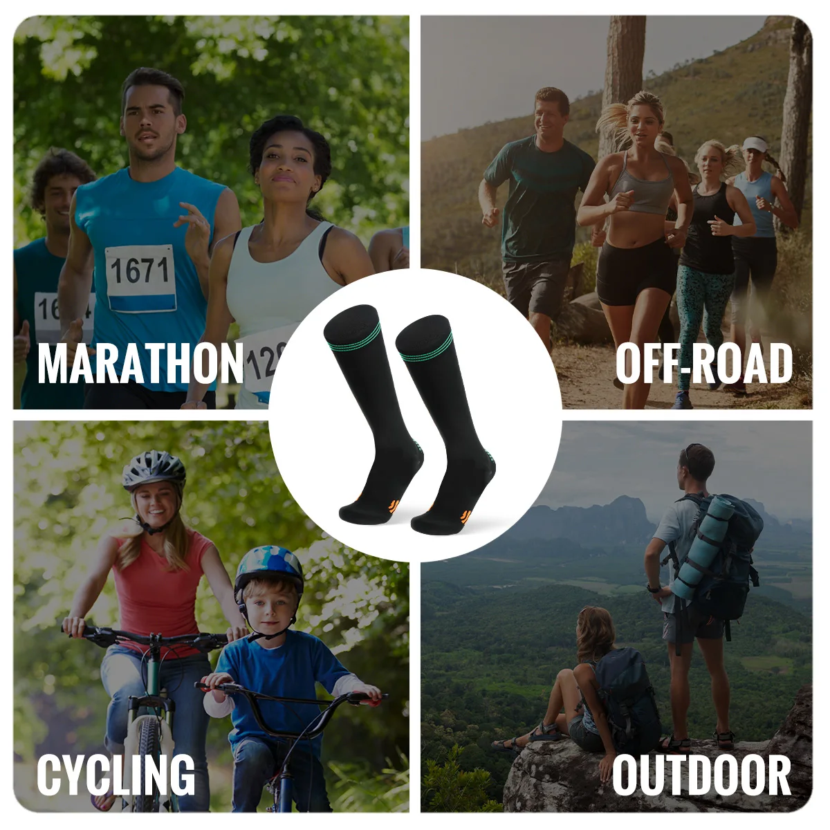 WRELS الرياضة جوارب ضغط امتصاص الصدمات المضادة للانزلاق الدوالي الجوارب امتصاص الرطوبة العرق تشغيل الدراجات السفر الجوارب #6