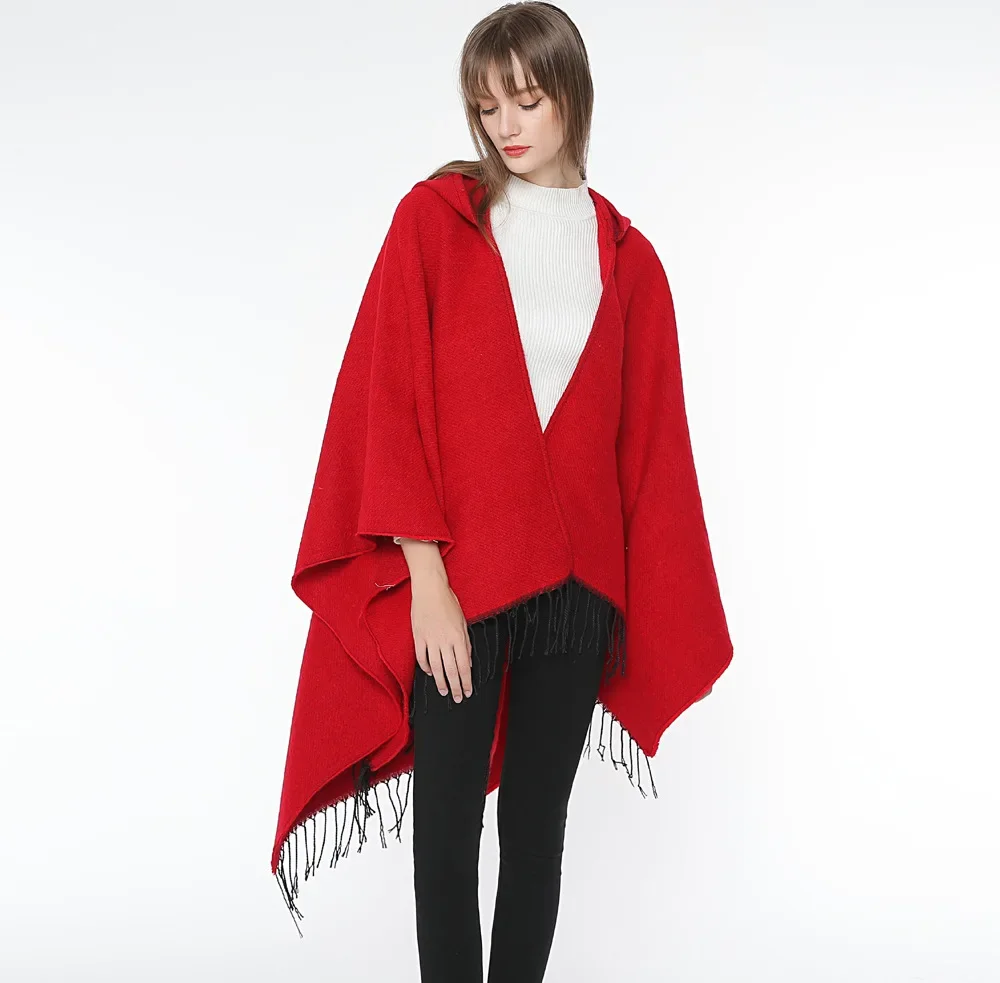 Spring Autumn Britain Casual Black Split Couple Shawl Scarf Cloak Imitation Wool Poncho Lady Capes Wine Red Cloaks