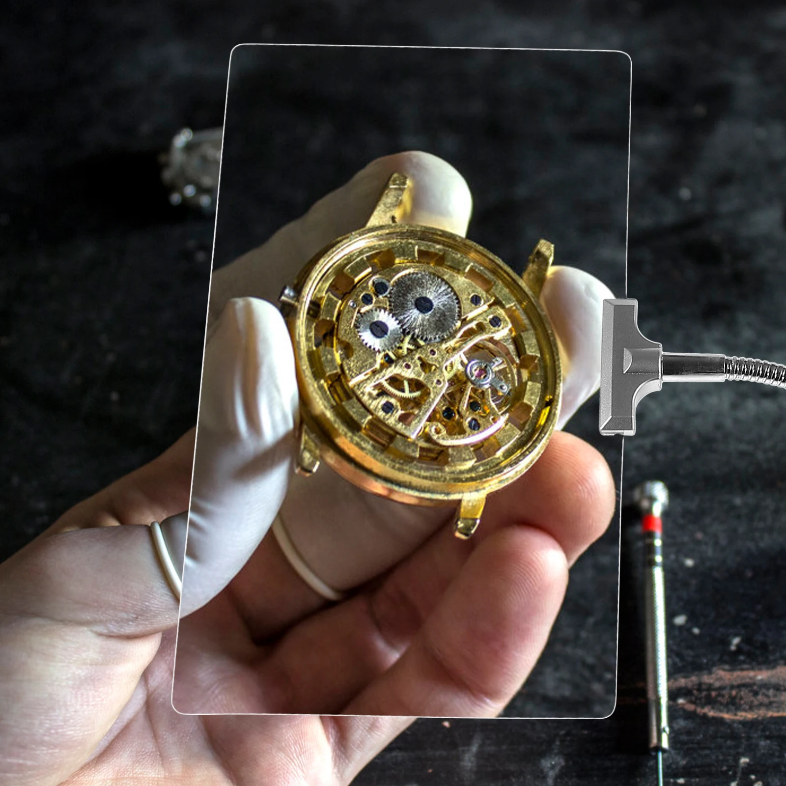 Extra Large 4x Reading Magnifier HD White Light Fresnel Lens Adjustable Hose Stand Black Craft Work Table Screen Computer