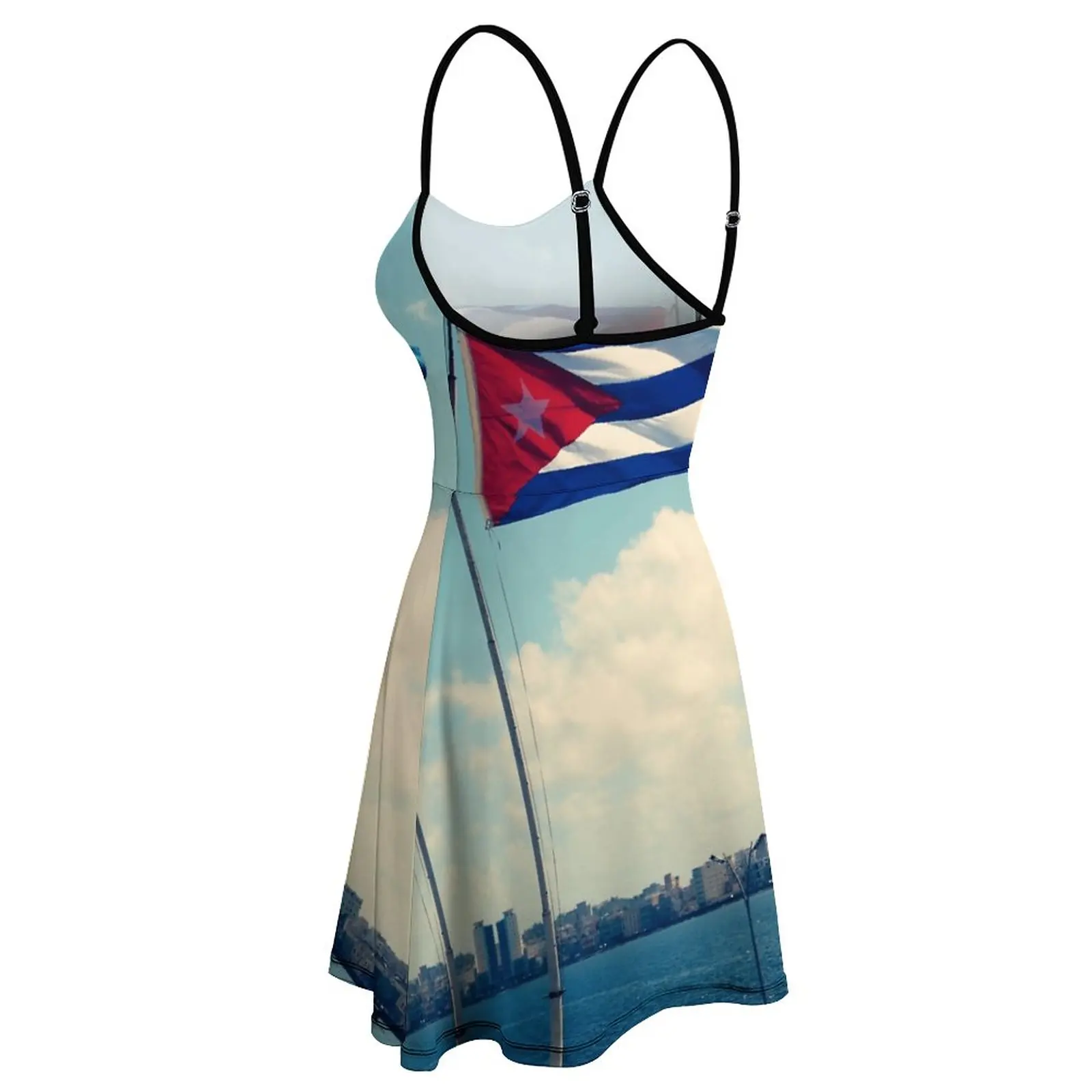 Vestido feminino com bandeira cubana, gráfico humor, vestido sexy bonito para festas