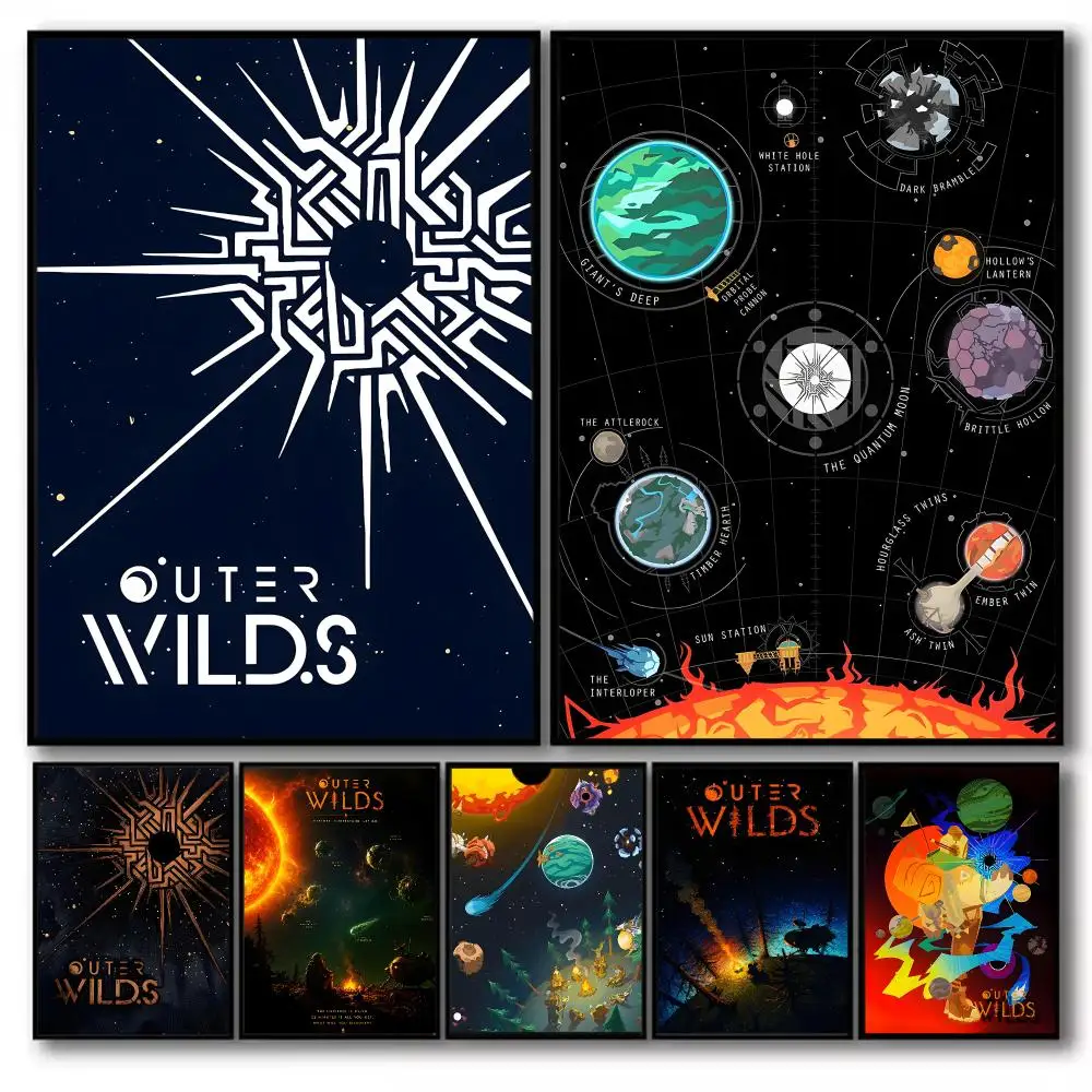 O-Outer Wilds Game Poster Stickers Self-Adhesive Painting Mural Decor Wall Decals for Bedroom Living Room Home HD Gift