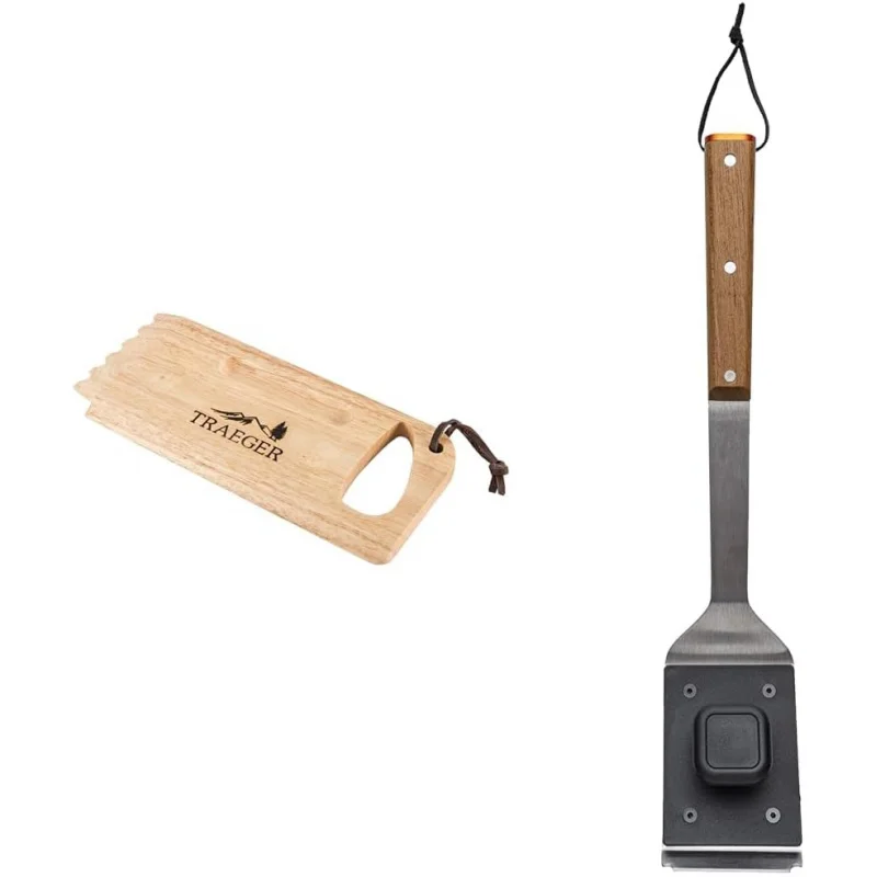 BAC454 Wooden Scape Grill Scraper, Wood & Pellet Grills BAC537 BBQ Cleaning Brush Accessory