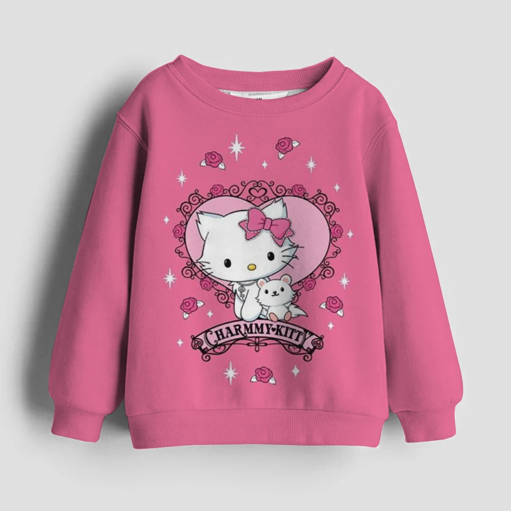 Wiosenna i jesienna dziecięca śliczna jednoczęściowa bluza z długim rękawem marki Hello Kitty kot tłoczona na gorąco poliestrowa bluza z kapturem