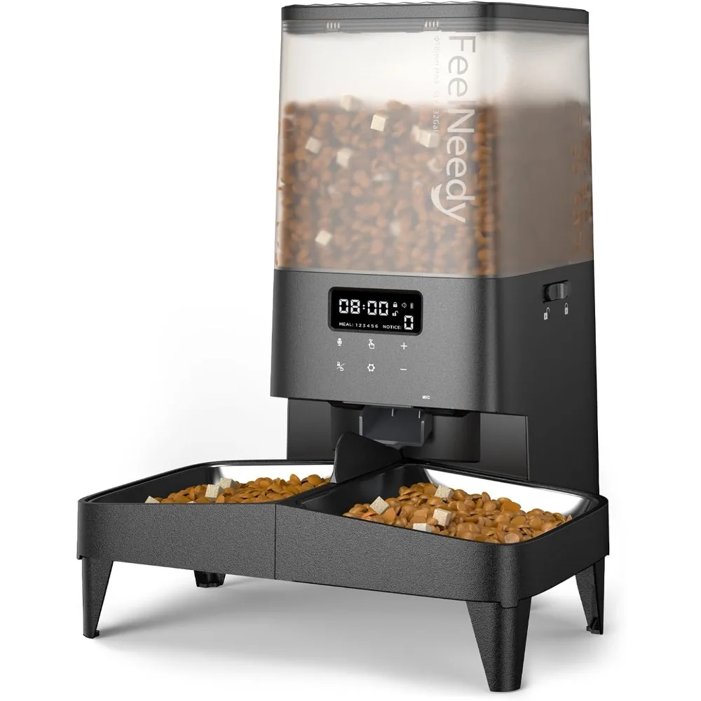 

Automatic Pet Feeder with Timer, Voice Recorder, Elevated Bowls for Cats and Dogs - 5L Capacity